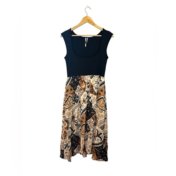 Anthropologie Sleeveless Printed Twofer Maxi Dress Black Brown Size Small Petite - Picture 3 of 9